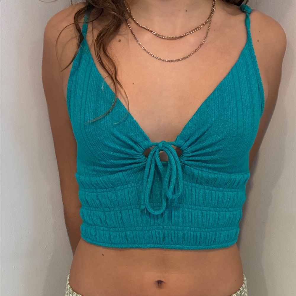 O’Neill Teal Ribbed Tie-Front Women's Top